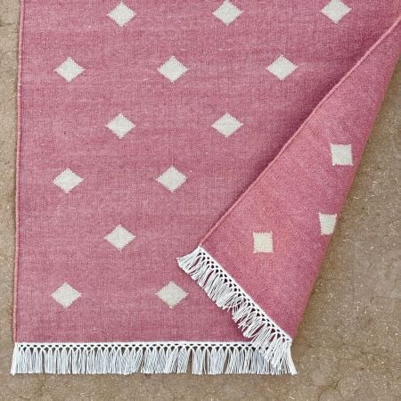 Handmade Cotton Pink Minimalist Dhurrie For Living Room